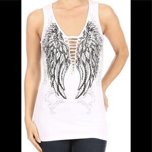 Braided  Angel Wings White VNeck